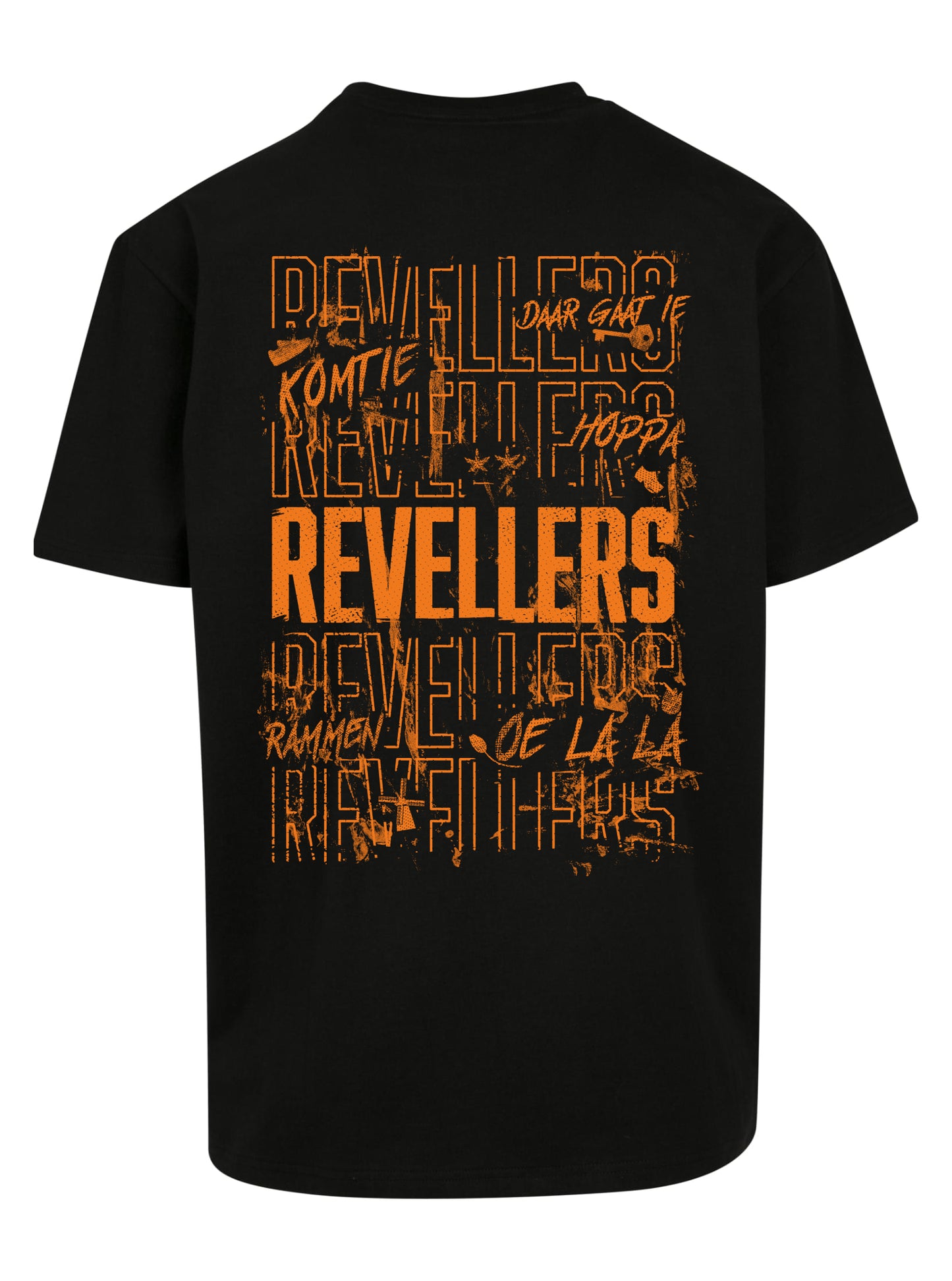 Revellers T-shirt Oversized Zwart-Oranje