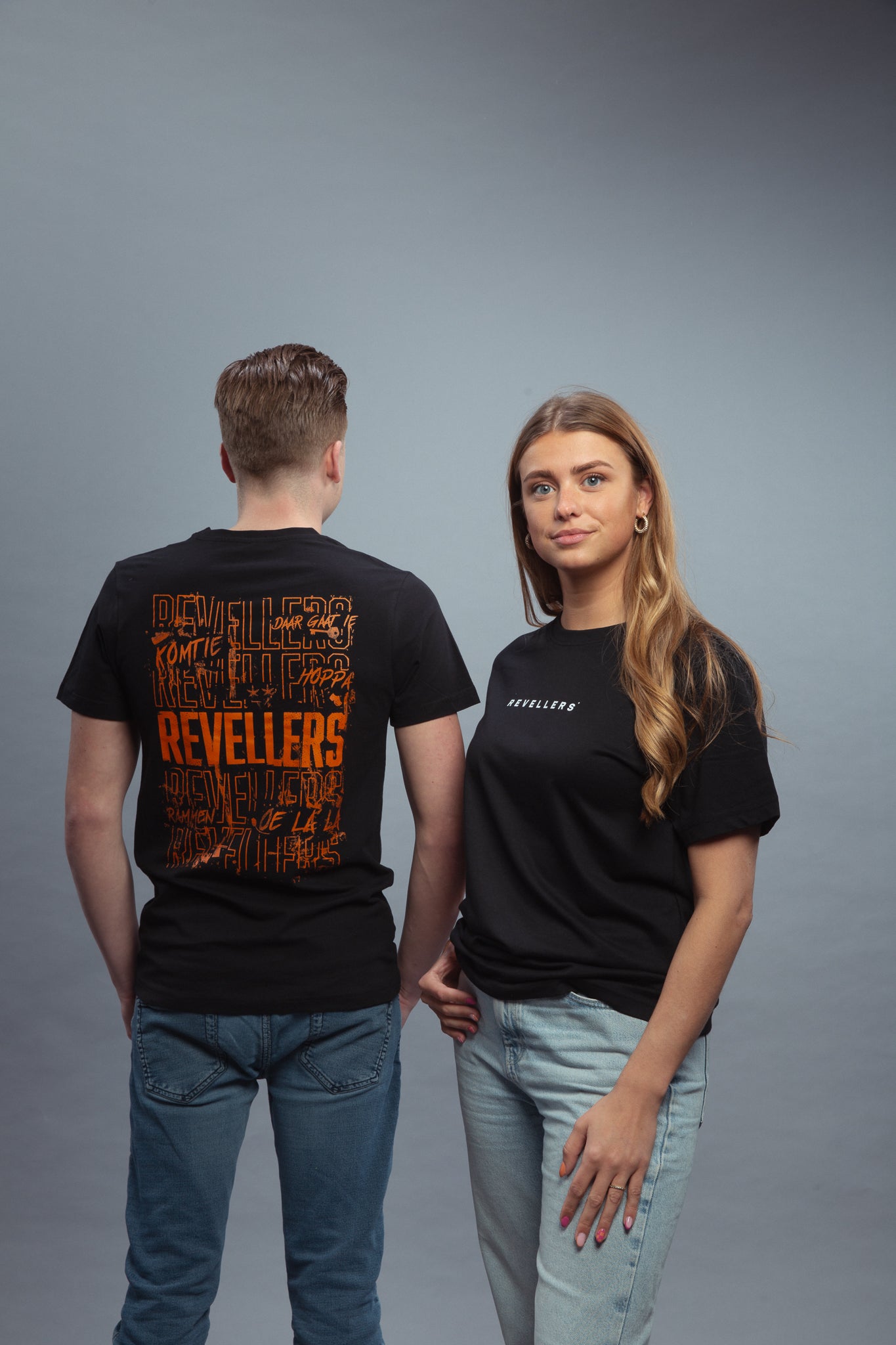 Revellers T-shirt Oversized Zwart-Oranje